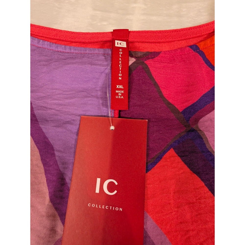 IC Collection Womens Abstract Geometric Print Top Red Purple Pink 2X Size XXL - Picture 4 of 6